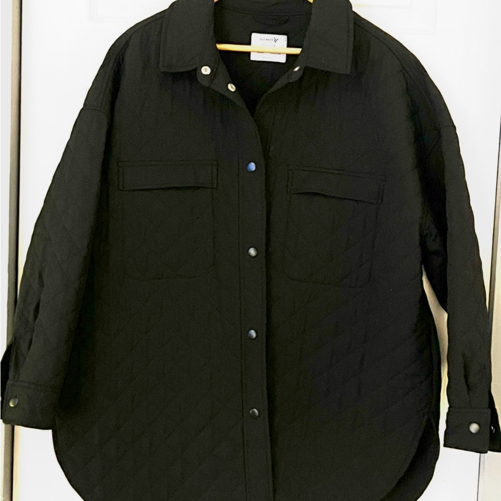 Quilted Button-Front Shacket Jacket - Black - Picture 2 of 6